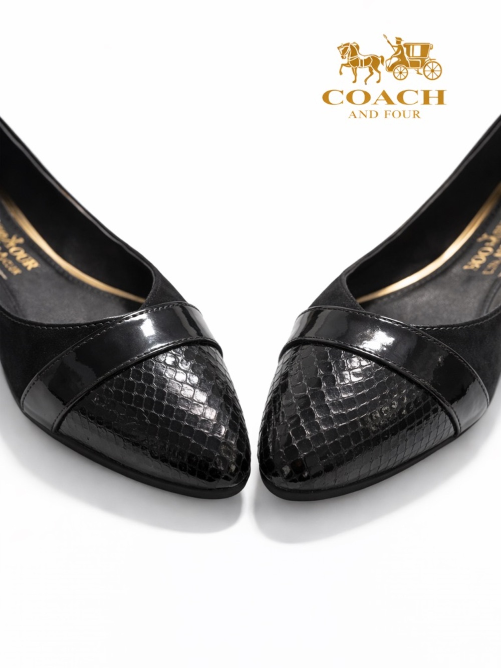 Vintage Coach “Coach and Four” Black Patent Snakeskin Cap Toe Flats 9.5 - Picture 8 of 14